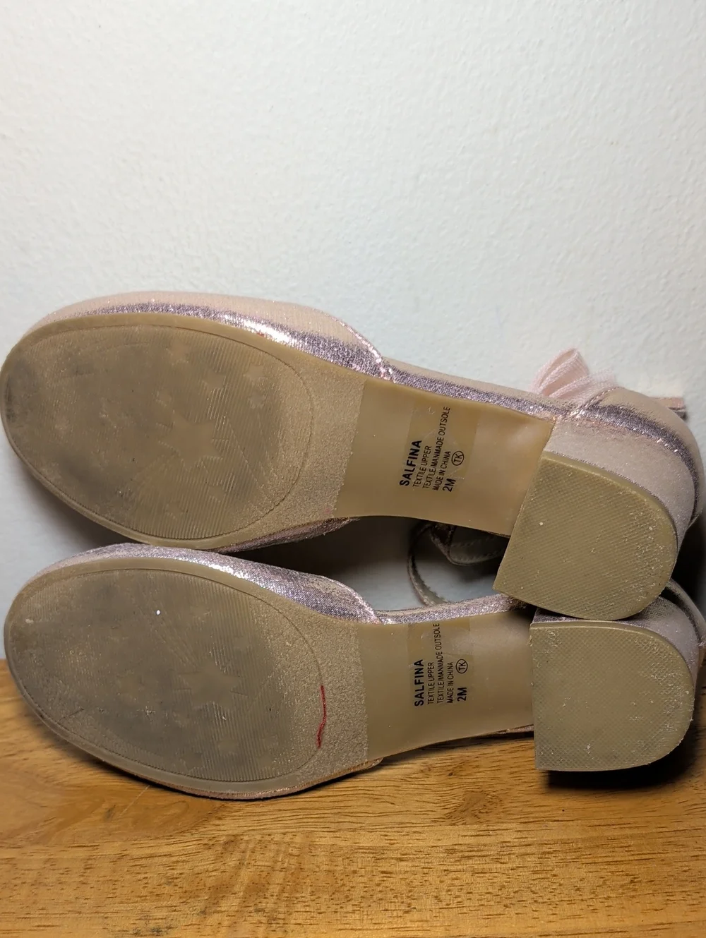 Jellypop Kids Salfina Pink Glitter Shoes with Bow Strap Low Heel Girls Size 2